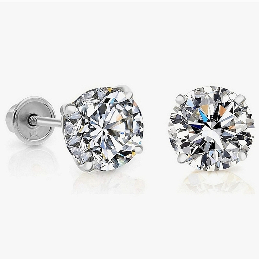 Solid 14K White Gold Diamond Earrings w/Screw Backs